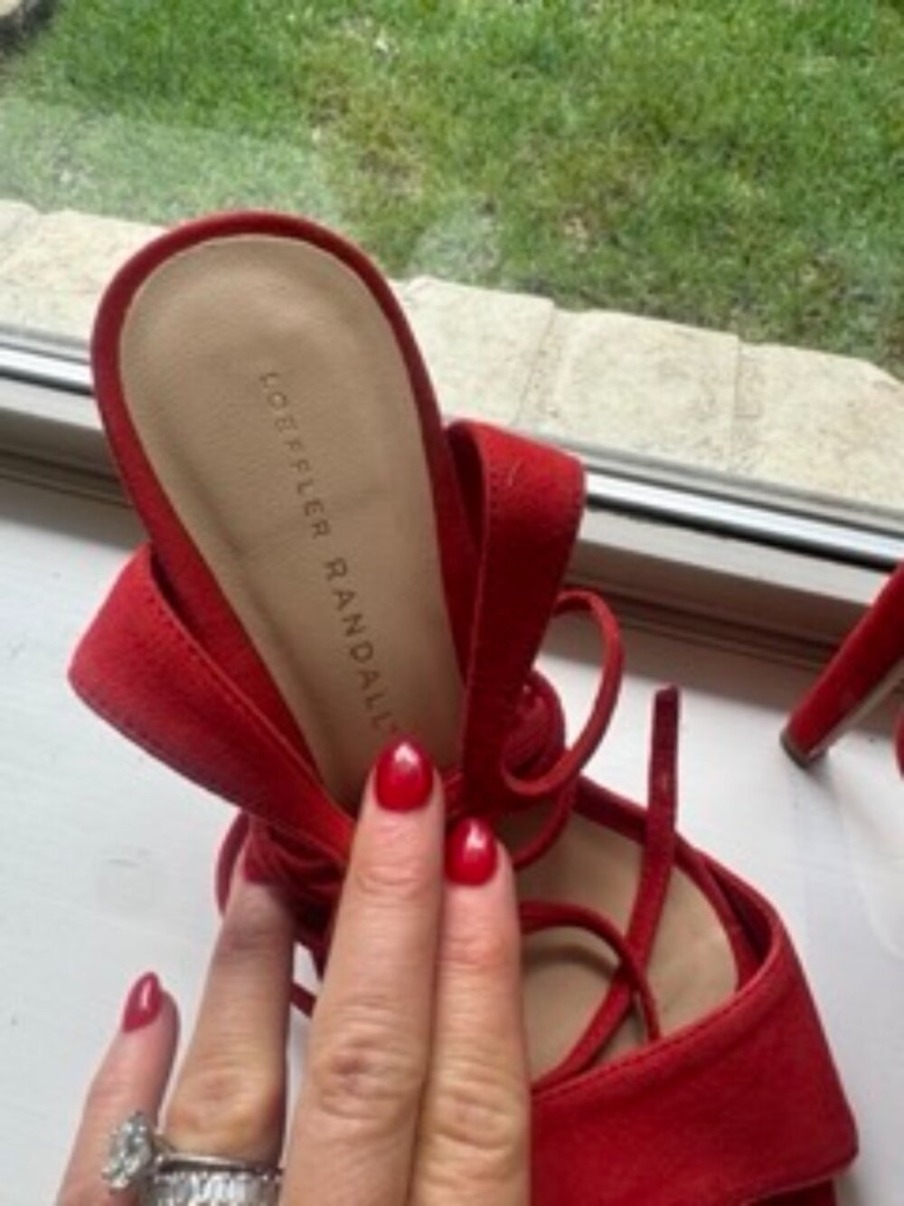 Sexy Red Loeffler Randall Suede Heels Size 6.5 (36.5) - Picture 2 of 8